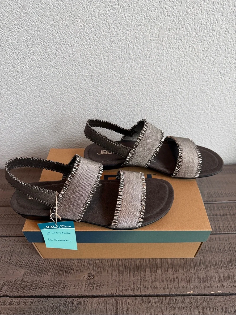 JBU Azores Gunmetal Fringe Strap Women’s Sandals NIB